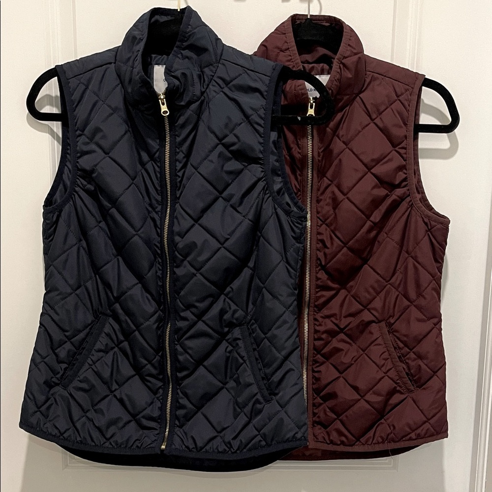 Pair of Old Navy Quilted Women's Vests - Navy and Burgundy